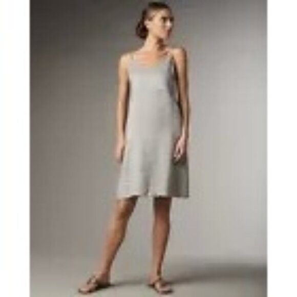 EILEEN FISHER Silver Twinkle Heavy Linen Shimmer Cami Dress M - Picture 1 of 11